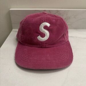 Supreme Fine Wale Corduroy S Logo 6-Panel Cap Hot Pink